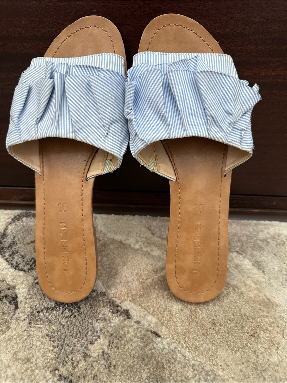 Joe Fresh Blue Striped Ruffle Slide Sandals - Picture 5 of 11
